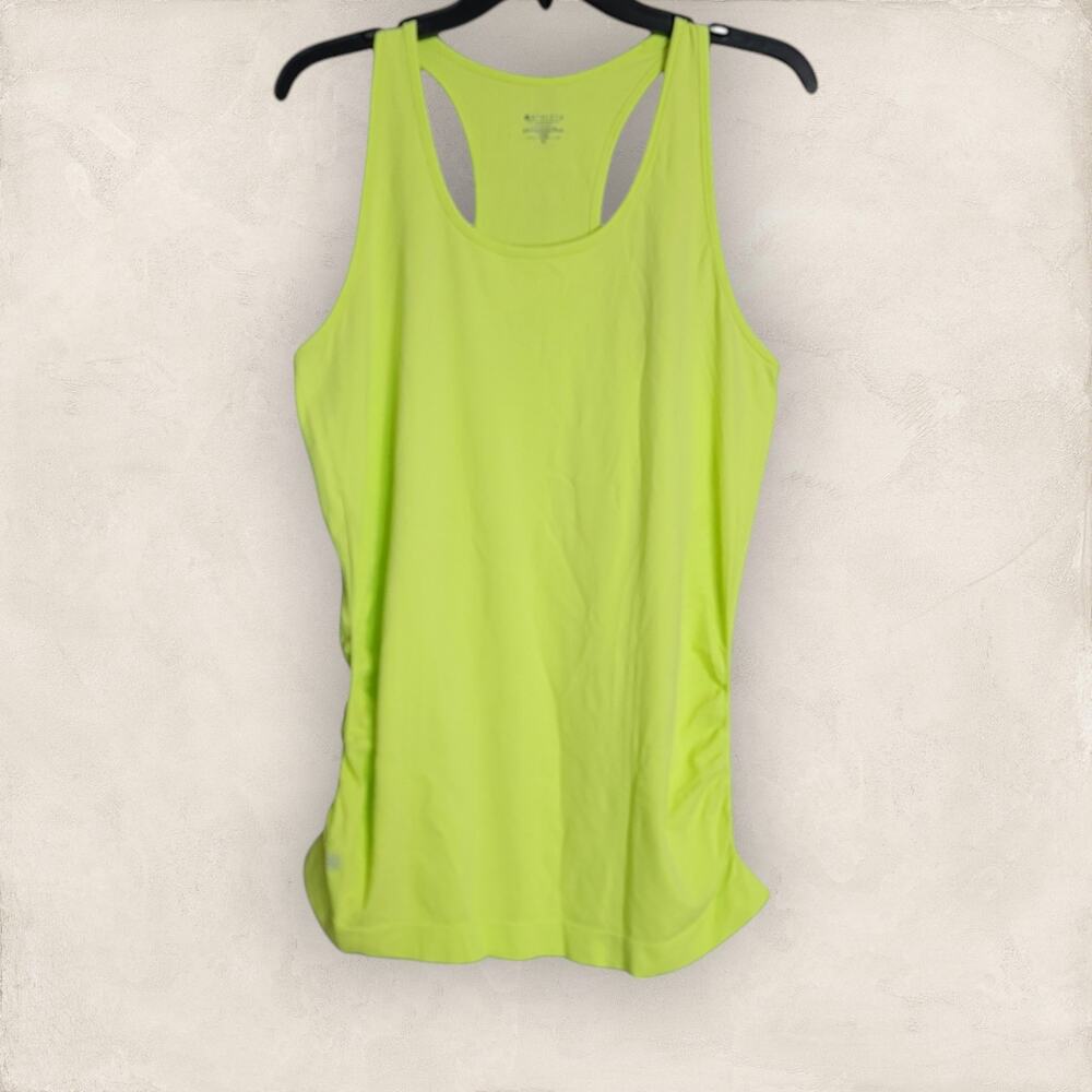 Athleta Neon Lime Green Racerback Tank Top Hem-Grippers Side Ruching Size XL